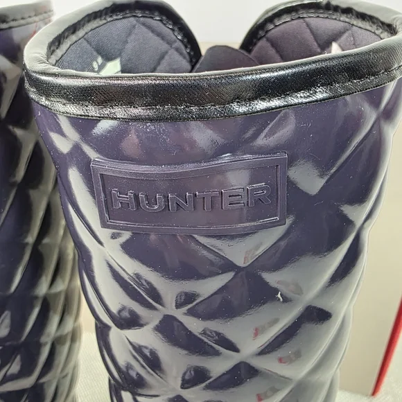 Hunter Refined Gloss Quilt Tall Rain Boots Aubergine Purple Size 8 - Picture 4 of 11